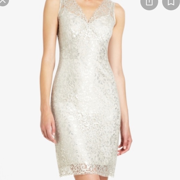 New! BCBGMaxazaria SZ 2, grey silver metallic over slip Lynette dress. - Picture 1 of 14